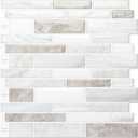 LONGKING 10 Sheet Marble Peel and Stick Backsplash for Kitchen,Self-Adhesive Tile Backsplash for Kitchen, Bathroom, 12" x 12", (Beige & White)