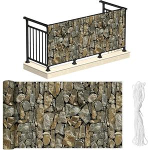 NAIMORUI PVC Balcony Privacy Screen Decorative Balcony Cover with Nylon Rope- 34'' x 180''(Stone)