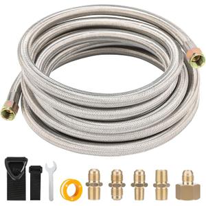12FT Propane Gas Line,3/8 Gas Hose,High Pressure Braided Propane Hose with Conversion Coupling 3/8" Flare to 1/2" Female NPT,1/4" Male NPT for BBQ Grill