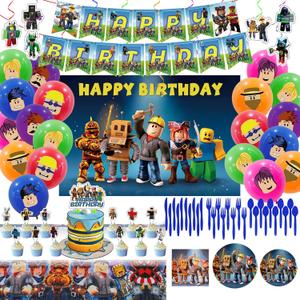 Birthday Party Decorations - Theme children's Party Supplies Included Banner, Tablecloth, Backdrop, Cake Decoration, Hanging Swirls, Tableware, Plates, Napkins, Cupcake Toppers, Latex Balloons