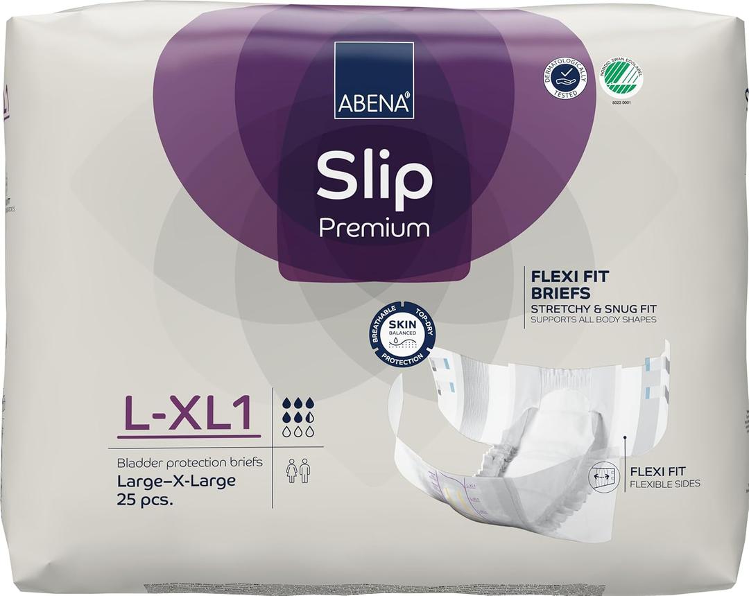 Abena Slip Flexi-Fit Premium Incontinence Briefs, Level 1, (Medium to Extra Large), Large/Extra Large, 25 Count