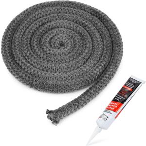 Stanbroil Wood Stove Gasket, 5/8" x 84" Graphite Impregnated Fiberglass Rope Seal and High-Temperature Cement Gasket Kit for Wood Stove Door