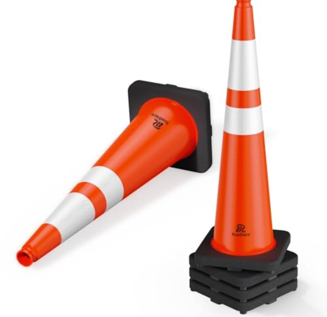 RoadHero 5 Pack 36 Inch Large Traffic Cones with Heavy Black Base, Orange Safety Cone with Reflective Collar for Parking Lot, Construction Work, Road Safety