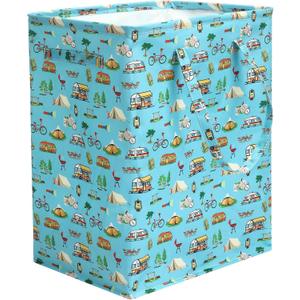 60 L Large RV Collapsible Laundry Hamper with Lid and Drawstring Freestanding Waterproof Laundry Basket, Long Handles for Portability, Tall Clothes Baskets for Rv Camper Bedroom Bathroom Accessories