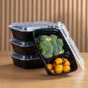 30oz Meal Prep Containers Bulk 50-Pack - 2-Compartment with Lids, Leakproof, Microwave/Freezer/Dishwasher Safe - Commercial Food Storage, Black