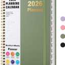 Timart 2026 Planner, Weekly and Monthly Planner, January 2026 - December 2026 Agenda Book, Hardcover 2026 Calendar Planner Book with Tabs, Inner Pocket For Women & Men, Perfect for Office School Home Supplies, A5 (6.3" x 8.5")-Green