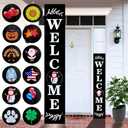 Consevisen Welcome Sign for Front Door Porch Standing, Interchangeable 47 x 7.9 Inch Outdoor Vertical Wooden Welcome Sign with 12 Seasonal Icons for Spring Fall Christmas Easter Farmhouse Home Decor