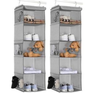 5 Shelves Hanging Closet Organizer, 2 Pack Hanging Storage with 6 Side Pockets for Clothes Bags, 43"x12"x12"(Light Gray)