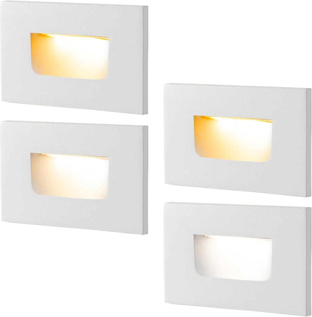 FTL Outdoor Step Lights LED Indoor Stair Lights, 3CCT 3000K/4000K/5000K Outdoor Deck Stair Light, 3.5W 150LM 12V Low Voltage Light for Steps, Waterproof White Aluminum Horizantal 4-Pack (4.72 inches)