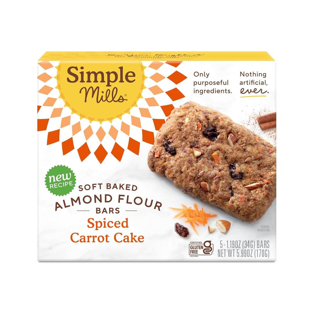 Simple Mills Almond Flour Snack Bars, Spiced Carrot Cake - Gluten Free, Made with Organic Coconut Oil, Breakfast Bars, Healthy Snacks, Paleo Friendly, 6 Ounce (Pack of 1)