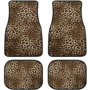 Leopard Print Car Floor Mats Set of 4,Leopard Animal Skin Pattern Vehicle Front Rear Carpets Mat Decorative Car Floor Carpets Rugs Non-Slip Auto Car Accessories Universal Fit for Car SUV Truck Van (One Size)