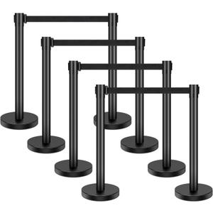 XPCARE Crowd Control Stanchion, 8 Pieces Stanchion Set with 6.6ft/2 m Black Retractable Belt, Stanchion Retractable Belt Barriers, Black Crowd Control Barrier Metal Base, Easy Connect Assembly