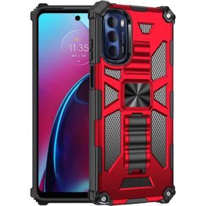 Moto G Stylus 2022 Case with Screen Camera Protector, Drop-Tested Camouflage Cover Thin and Slight Built-in Kickstand Protection Case for G Stylus 2022 Case Red