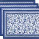 Blue Floral Branches Placemats Set of 4 12 x 18 Inch Chinoiserie Table Mats Washable Heat Resistant Linen Fabric Rectangle Place Mat for Indoor Outdoor Kitchen Dining Home Decor