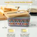 Hasense Ceramic Butter Dish with Lid,Butter Dish with Lid for Countertop,Airtight Covered Butter Keeper with Bamboo Lid and Knife,Butter Holder for Counter,Green Bloom