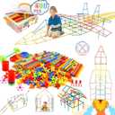 Ggiibro Straw Constructor Toys 600Pcs STEM Building Toy Interlocking Plastic Engineering Thin Tube Blocks Educational Kit for 3 4 5 6 7years Kids Boys and Girls Gift Preschool Toy with Storage Box (A01 600pcs Rainbow)