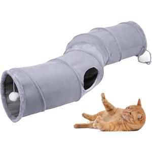 S-Shape Collapsible Cat Play Tube Toys with Plush Ball, Indoor Play Tunnel for Puppy, Kitty, Kitten, Rabbit