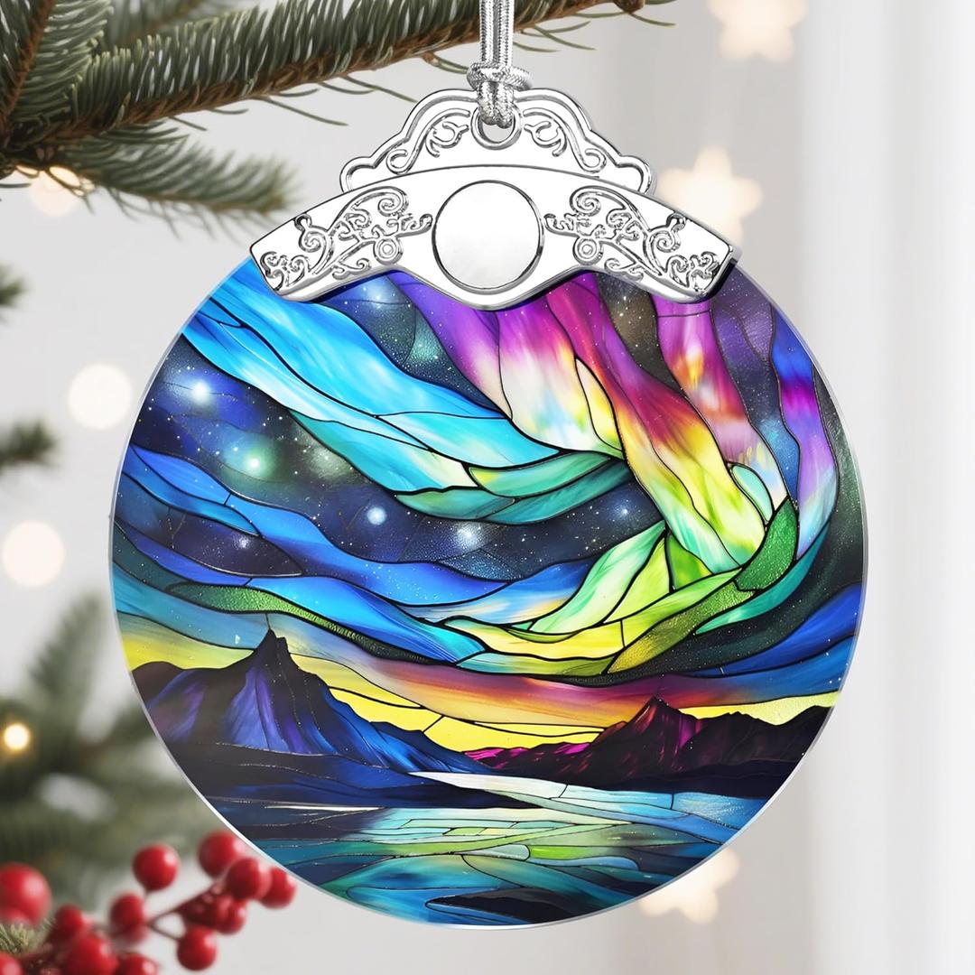 2 x Christmas Ornament, Christmas Decoration, Stained Glass Ornament, Heirloom Keepsakes, Holiday Ornaments, Holiday Presents, Unique Xmas Gifts, Gift Exchange Ornaments, Gift Idea - Aurora Borealis