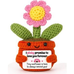 Handmade Positive Crochet Pink Sunflower Potted Plant with Card, I Love You Gift for Partner Lover, Birthday Valentines Day, Wedding Anniversary for Her Wife Girlfriend, Sunflower Desk Decor
