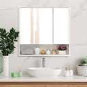 ALIMORDEN Medicine Cabinet with Mirror and Shelves, Bathroom Wood Wall Cabinet Over The Toilet, Vanity, Recessed or Surface Mount, 30.07 Inch x 30 Inch, White, 30.07 Inches X 30 Inches X 4.7 Inches