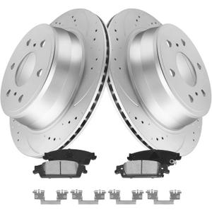 MOTOREVO Rear Brake Pads and Rotors Kit Compatible with Silverado 1500 [ 2014-2018 ], High-Carbon Alloy Drilled & Slotted Discos de Frenos Delanteros [ 13.6in, App Specific ] [ 4WD; RWD ]