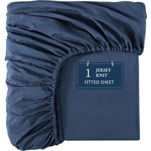 Lane Linen King Fitted Sheet Only - 4 Way Stretch Knitted Deep Pocket King Bottom Sheet - Fits Upto 16" Mattress (No Flat Sheet), Durable, Wrinkle Free, Soft Microfiber Fitted Sheet King - Navy