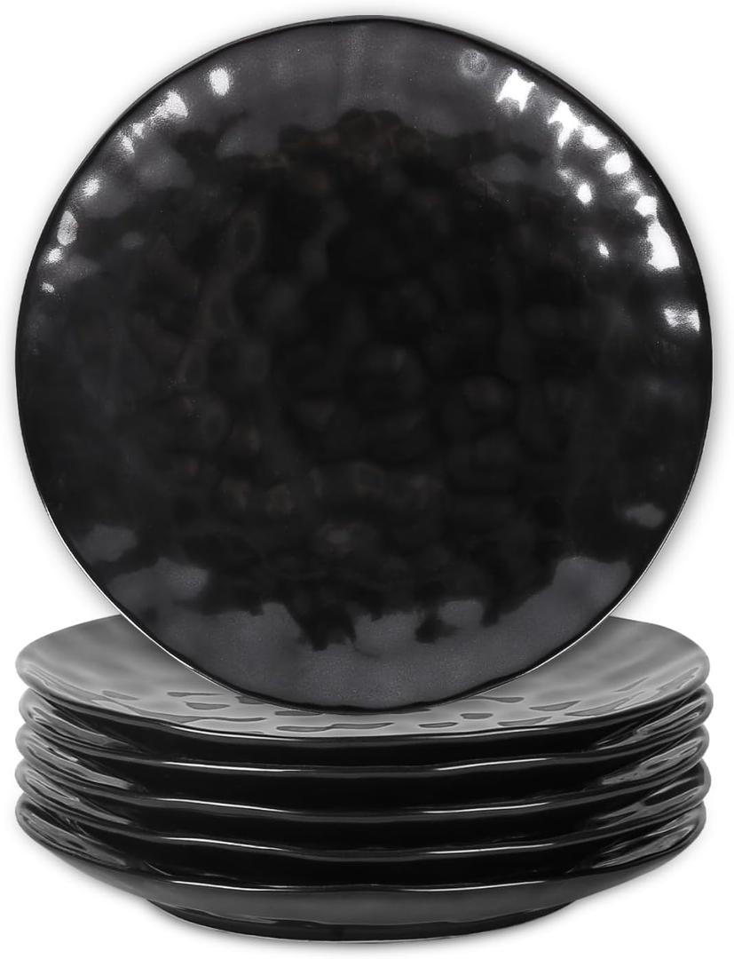 vicrays Ceramic Dinner Plates Set, 10 Inch, Microwave, Oven, Dishwasher Safe, Round, Porcelain Fluted Suitable for Steak, Pasta, Pizza, Home, Restaurant - Set of 6 Black