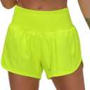 THE GYM PEOPLE Womens High Waisted Running Shorts Quick Dry Athletic Workout Shorts with Mesh Liner Zipper Pockets (Green, L)