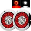 LIGBT 2Pcs 4 Inch Red White LED Round Trailer Tail Lights and Reverse Lights 16LEDs IP67 Waterproof Red Stop Turn Tail Lights and White Backup Lights Kit for Boat Trailer Truck RV