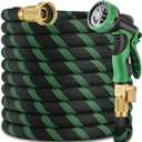 75 ft Heavy Duty Garden Hose - Super Flexible Leader Water Hose with 10 Pattern Spray Nozzle, Hybrid Rubber Hose Car Wash Pipe,3/4'' Solid Brass Conne (BlackGgreen)