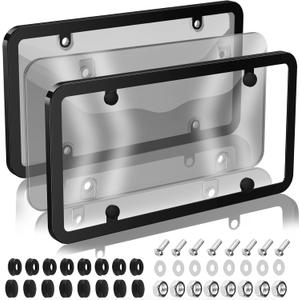 2 Pack License Plate Frame, Clear Plastic Front/Rear Covers, Universal Fit, Rust/Weather/Rattle-Proof, Car Accessories for Women & Men