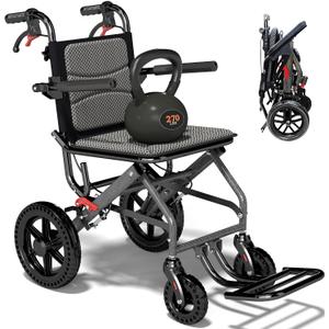15 Inch Seat Wheelchairs for Adults 12 Inch Honeycomb Tire, Transport Wheelchair Lightweight Foldable (Only Takes 1S), Ultra Light Wheelchair with Telescopic Handle(Only 20LBS, Holds 270 LBS)