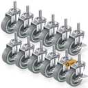 HOLKIE Caster Wheels 3 inch Locking Casters Set of 12, Threaded Stem 3/8" -16 x 1-1/2" (Diameter 3/8", Length 1-1/2") Swivel Heavy Duty Castors Gray