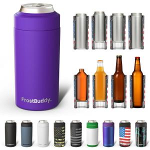Frost Buddy Universal Buddy Can Cooler - Fits All - For Regular 12 & 16 oz or Slim-Size Bottles - Insulated Double-Walled Stainless Steel (Purple)