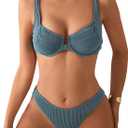 SweatyRocks Women's 2 Piece Bikini Set Striped Print Spaghetti Strap Push Up Swimsuit (Medium, Dark Green)