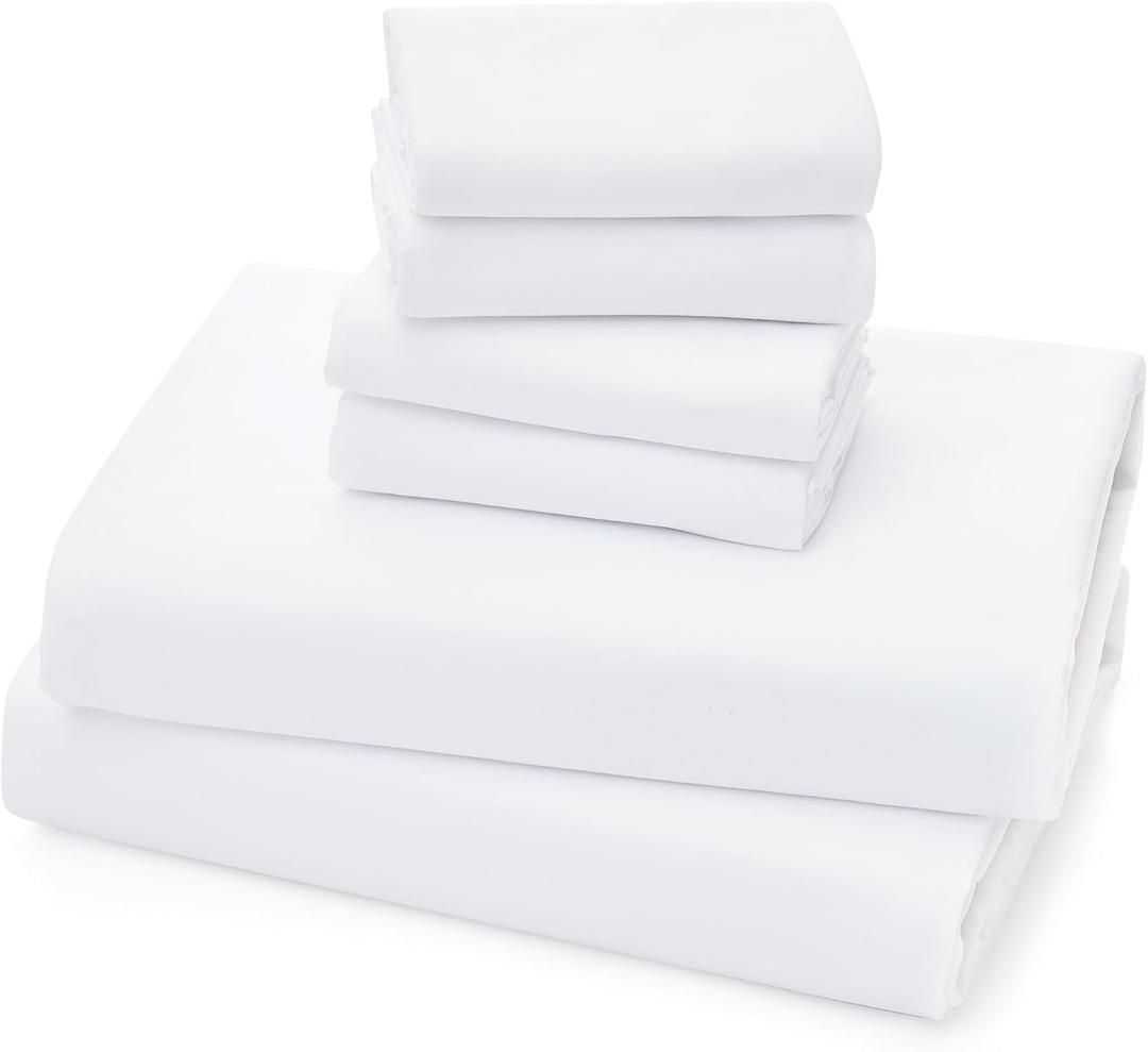 Casual Living King Sheets Set 6 Piece Cooling Bed Sheets with 4 Envelope Pillowcases Soft Microfiber Deep Pocket Hypoallergenic Washable Bedding Set for Guest or Master Bedroom, King, White