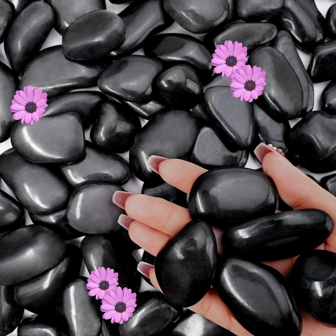 16lb Black River Rocks, 1-2 Inch Pebbles for Indoor Plants, Natural Polished Aquarium Gravel, Decorative Rocks for Outdoor Landscaping, Succulent, Garden, Vases Fillers, Bird Baths