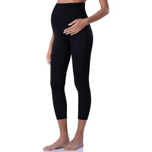 POSHDIVAH Women's Maternity Leggings Over The Belly Pregnancy Yoga Pants Active Wear Workout Leggings (Large, Capri Black)