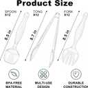 36Pcs Disposable Plastic Serving Utensils Set, 12 Clear Spoons, 12 Forks, 12 Tongs, 9-Inch for Party Buffet Catering Events, Heavy Duty and Ergonomic Design