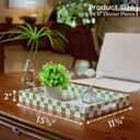 CHI AN HOME 15.8" x 11.8" Decorative Rectangular Tray with Natural Capiz Shells, Checkered Tray with Handles, Serving Tray for Ottoman, Coffee Table, Kitchen Counter Home Decor (Pistachio Green)