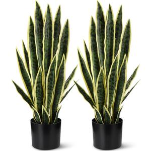Crowye Tall Artificial Snake Plant Faux Sansevieria Plant Large Fake Snake Bulk in Pot for Home Office Housewarming Gift(2 Pack,2.25 Ft)