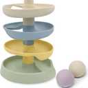 Little Rawr Silicone Ball Drop Tower Toy for Toddlers, 4-Tier Rolling Ramp Track with Wooden Balls, Soft Food-Grade Silicone Montessori Toy for Early Learning, Fine Motor Skill Development, Ages 13