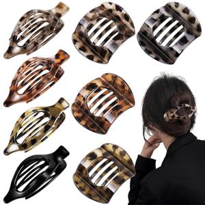 Obeoby 8 Pcs Flat Claw Clips for Women, 2 Types French Flat Hair Clips Hair Accessories Barrettes Large Medium (Tortoiseshell)
