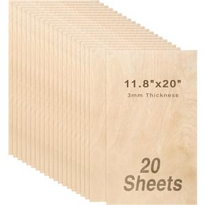 Baltic Birch Plywood 1/8, 12" x 20" x 3mm Wood for Laser Cutting and Engraving, Birch Wood Sheets for Art and Crafts - Pack of 20