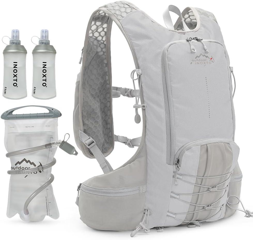 INOXTO Hydration Pack Backpack Water Backpack with 2L Leakproof Water Bladder, Running Hydration Vest for Man, Daypack for Cycling Motocross Climbing Trail Running (Gray)