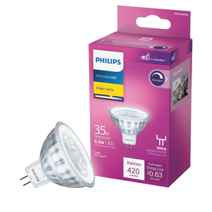 Philips 35W Equivalent Bright White MR16 GU5.3 Base LED Spotlight Light Bulb