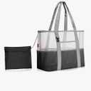 YOOFAN Mesh Beach Bag Tote Bag with 7 Pockets & Storage Pouch - Lightweight Beach Pool Tote for Women, Men, Family (Gray, 19.6"x11.8"x17.7")