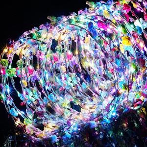Yunsailing 64 Pcs Back to School Light up Flower Crown LED Glow Party Headband Girl Headpiece Glowing Floral Headdress(Classic)