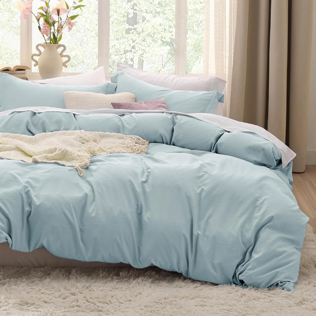 Bedsure Baby Blue Duvet Cover Twin/Twin XL Size - 2 Pieces Prewashed Cotton-Like Polyester Soft Bedding Set, Includes 1 Twin Duvet Cover 68x90 in with Zipper Closure & 1 Pillow Sham, No Comforter