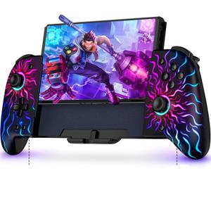 NinABXY Hall Effect Joystick Controller for Nintendo Switch/OLED, Wireless One-Piece Handheld Switch Joypad - Macro, Ergonomic Grip, Turbo, Flame Pattern, Christmas Presents for Family/Friends